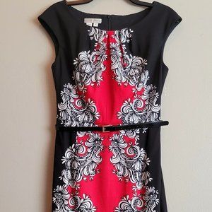 LONDON TIMES patterned belted dress
